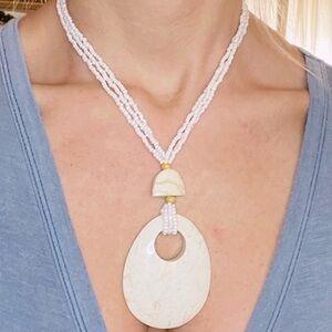 Stone necklace with white beads - unique jewelry from the Bahamas